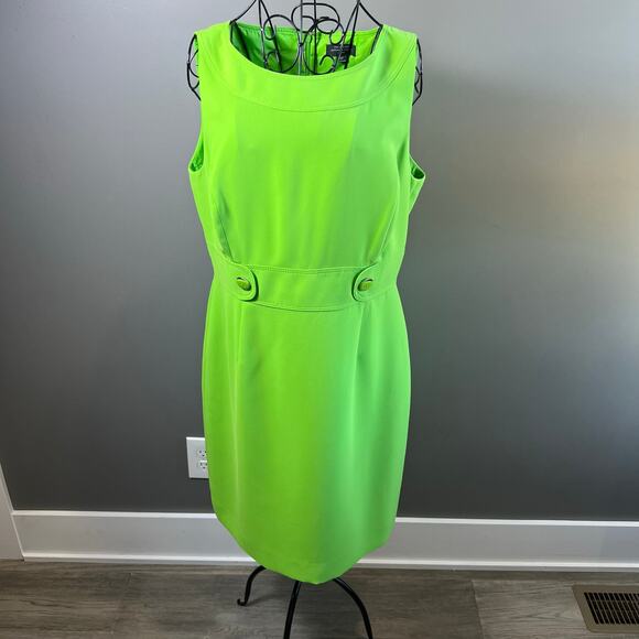 Tahari ASL Bright Green Sleeveless Lined Sheath Dress Size 12P - Picture 1 of 8